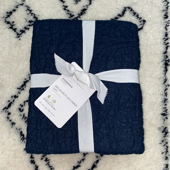 Pottery Barn Other - Pottery Barn Belgian Flax Linen Floral Stitch Quilted Sham Midnight NWT